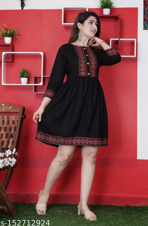Stylish Rayon Printed Maroon Green women Dresses