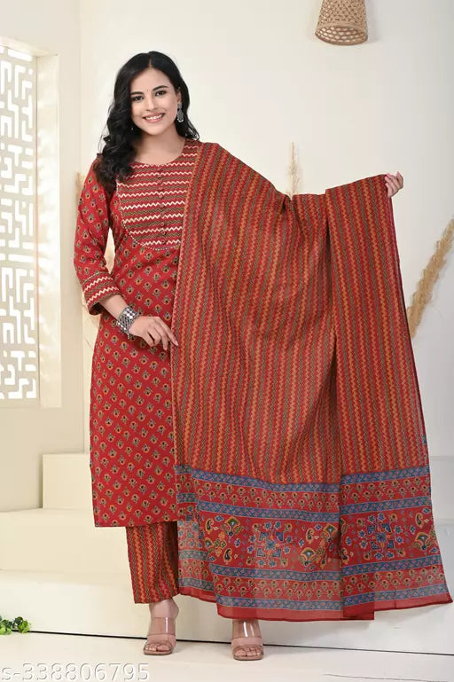 Women Pure Cotton Kurta Pant Dupatta Set Swasti Woman Kurta set- Cotton kurta set