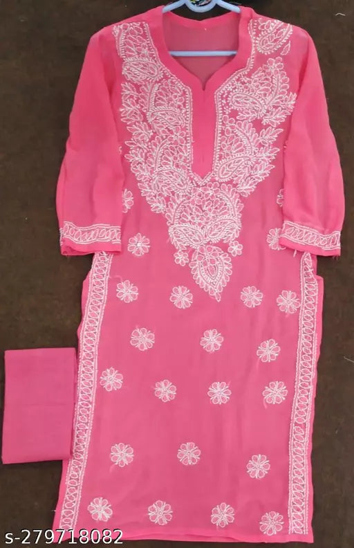 CHIKANKARI CHIFFON KURTI WITH INNER