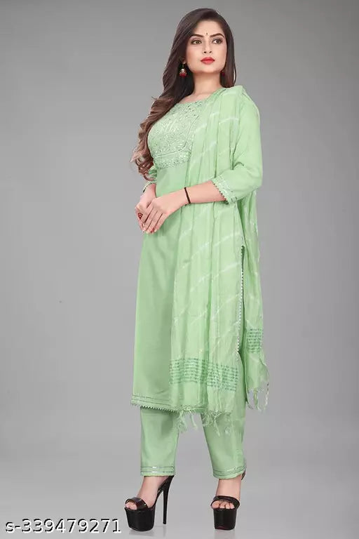 Elegant Women's Green Kurta Set with Pant  Dupatta  and Stylish Kurti Top: Perfect for Ladies' Dressing with Unique Pajama Design