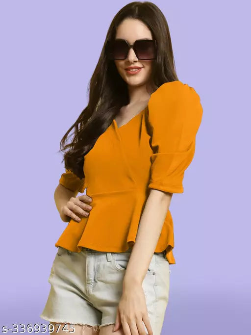 Sweetheart Neck Puff Sleeves Peplum Top (Women Top | Women Tops | Top)