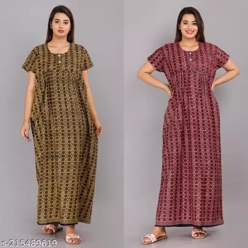 Geeta Fashion Women's Cotton Printed Nighty For Women Maxi For Nighty For Women Combo(Pack Of 2)
