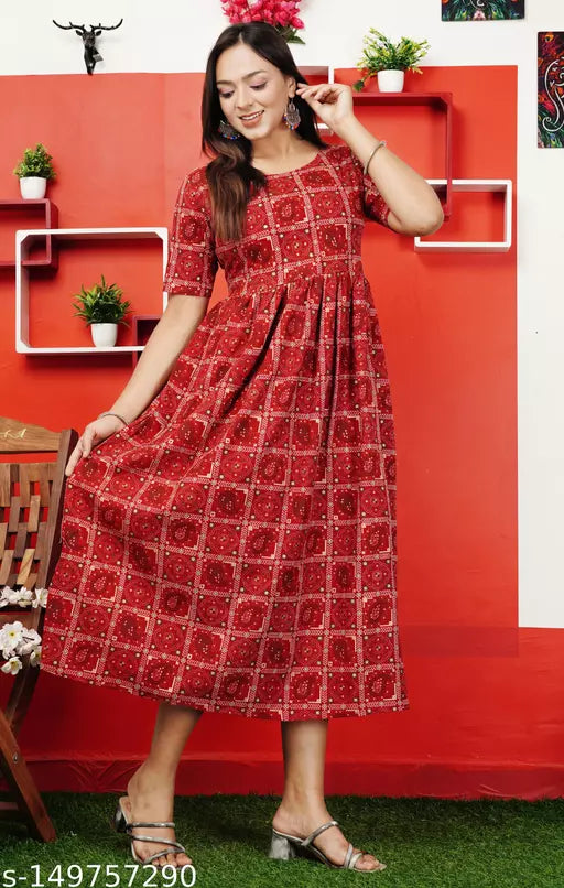 Shree Ganesh Fashion  Women Fit and Flare Chunri print Maroon  Drees