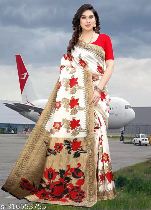 LIGHT WEIGHT FLORAL DESIGNER BEST PRICE ( KHAADI -ART SILK MIX MATERIAL) SKIN FRIENDLY SAREE WITH UNSTICHED BLOUSE