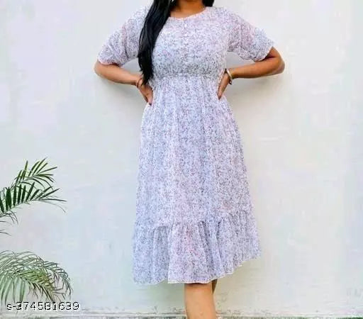 Simran Collections Womens & Girls A-Line Dress  Casual Wear  & Short Sleeve Dress Fabric Cotton In Color White
