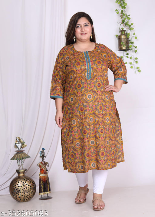 Women Plus Size Floral Print Pure Cotton Straight Kurta