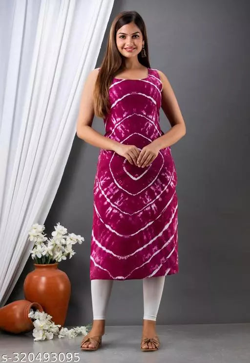 Women's Floral Printed Straight Fit Sleeveless Kurti  Casual kurti For women Black Kurti Pink Kurti Duppata Set Tie Die Print Kurti Short Kurti