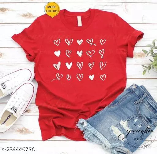 Vivient Women Red Small Hearts Printed T-Shirt