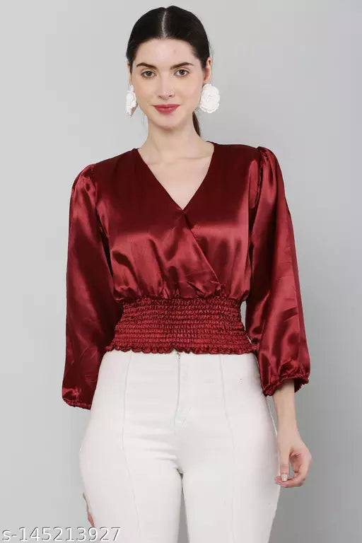 I.T FASHION Party Solid Women Maroon Top () Tops & Tunics