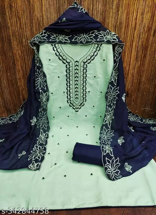chanderi cotton sequience work dress material for women with zero matching