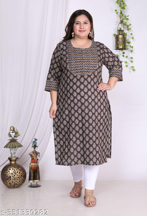 Women Plus Size Floral Print Pure Cotton Straight Kurta