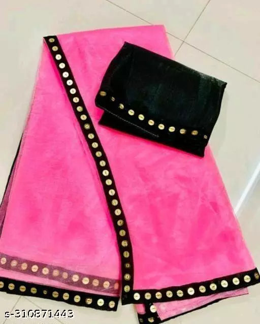 Abhisarika Drishya Net Pink saree with all over fancy moti lace with unstich blouse