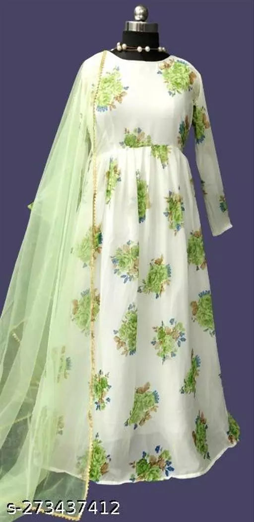 QVAZOR Stylish Fancy Trendy Printed Georgette Gown For Women For Party Wedding Festival Functions