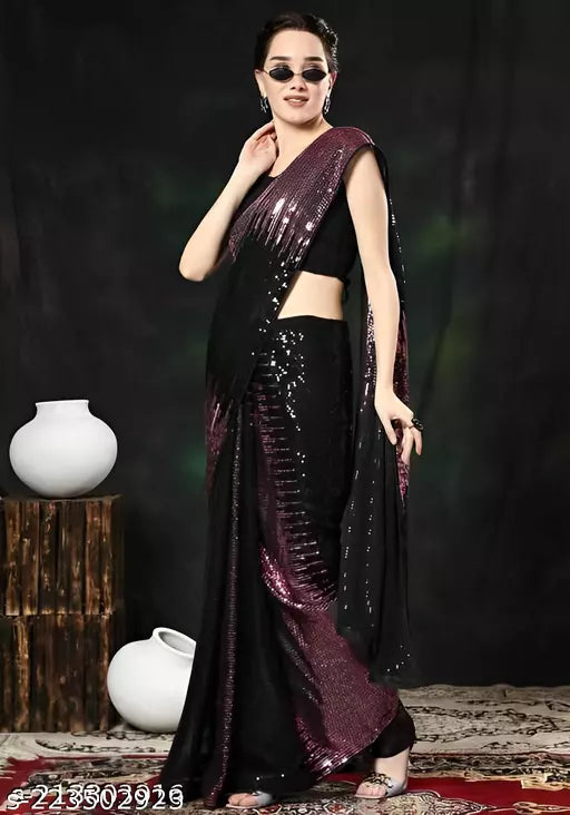 NEW LAUNCHING SUPER HIT PINK DESIGNER SEQUANCE Georgette  SAREES BY KRADDLE