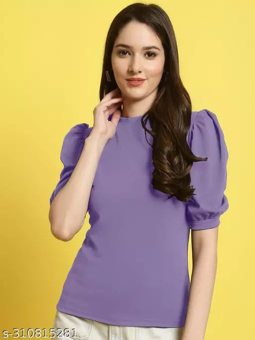 Casual Regular Sleeves Solid Women Lavendar Top (Women Top | Women Tops | Top)