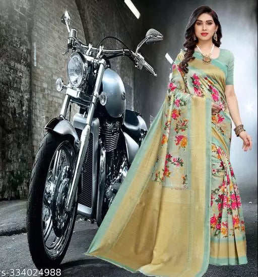 LIGHT WEIGHT BEAUTIFUL DESIGN COTTON BLEND -ART SILK MIX MATERIAL) SAREE WITH UNSTICHED BLOUSE