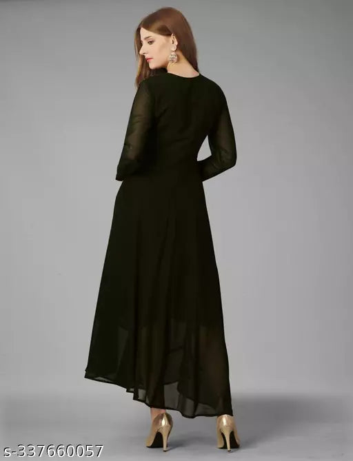 Exquisite Georgette Long Dress - Elegant Party Wear Mehndi Gown for Women and Ladies