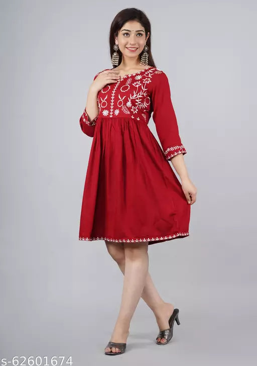 Shree Ganesh Fashion Presents Red Colored Embrodered 3/4 Sleeves wonderful Dress for Women