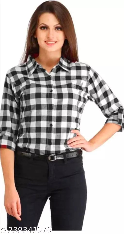 checkered button down collar casul shirt
