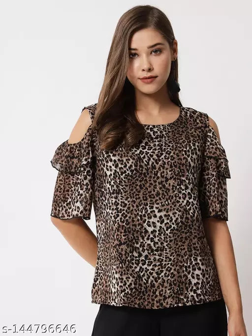 Vivient Woman Tiger Printed off Shoulder Top