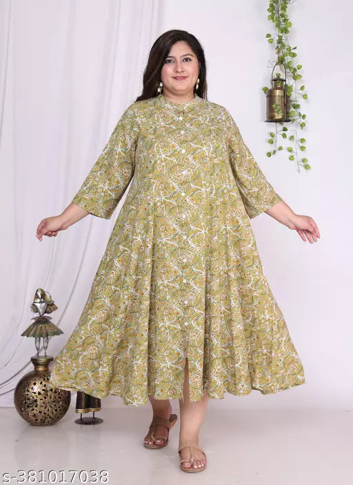 Women Floral Print Cotton Blend A-line Kurta  (Green)