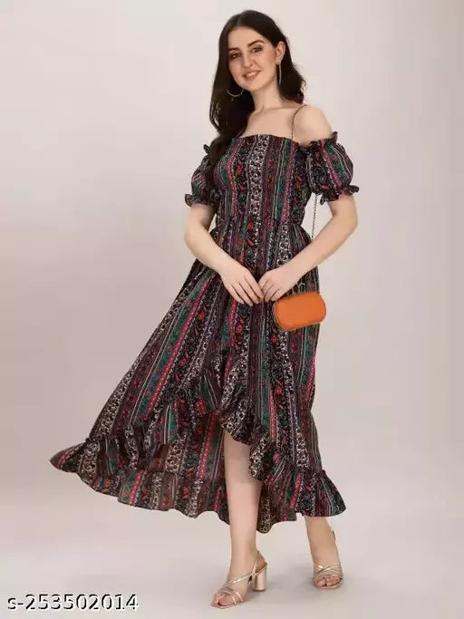 Women'S Crepe A-Line Maxi Dress - Multicolor - md325