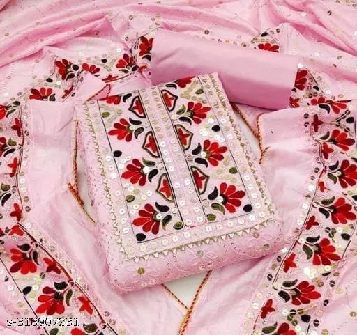 Unstiched Chanderi Cotton Patiala Multiwork Sequence Work Plus Embroidered Work Salwar Suits & Dress Materials