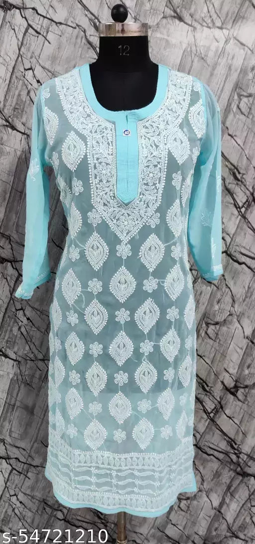 Handwork Chikankari Chiffon boota jaal kurti.