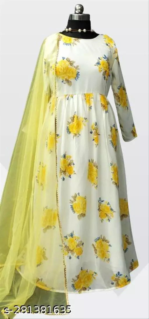 QVAZOR Stylish Fancy Trendy Printed Georgette Gown For Women For Party Wedding Festival Functions