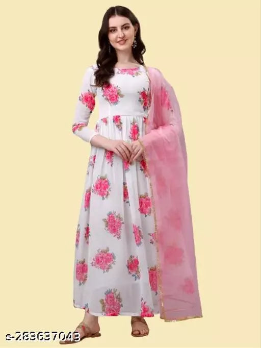 QVAZOR Stylish Fancy Trendy Printed Georgette Gown For Women For Party Wedding Festival Functions