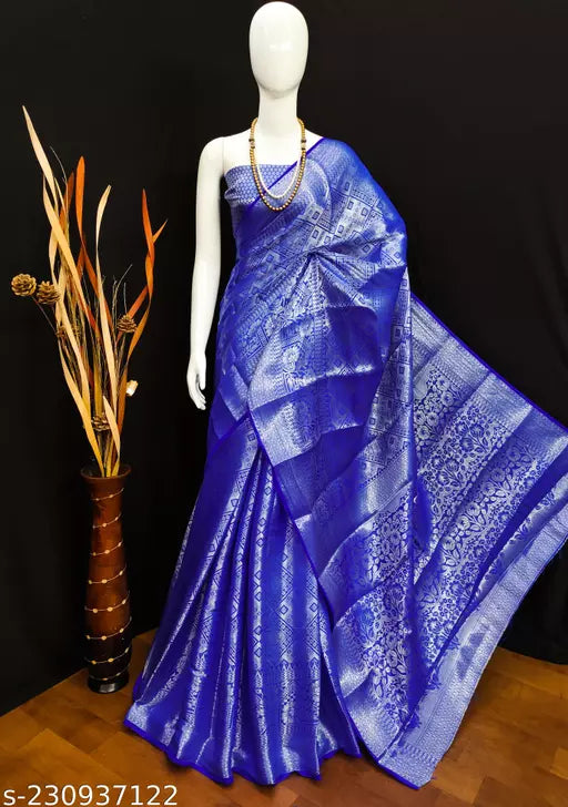 Morpich Fashion Royal Blue Banarasi Silk Silver Zari Saree
