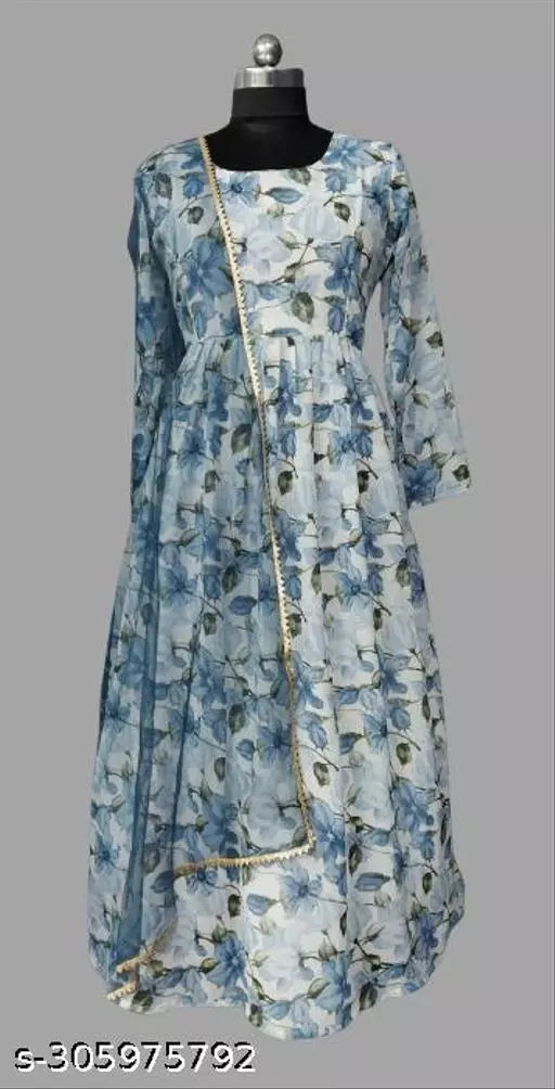 QVAZOR Stylish Fancy Trendy Printed Georgette Gown For Women For Party Wedding Festival Functions