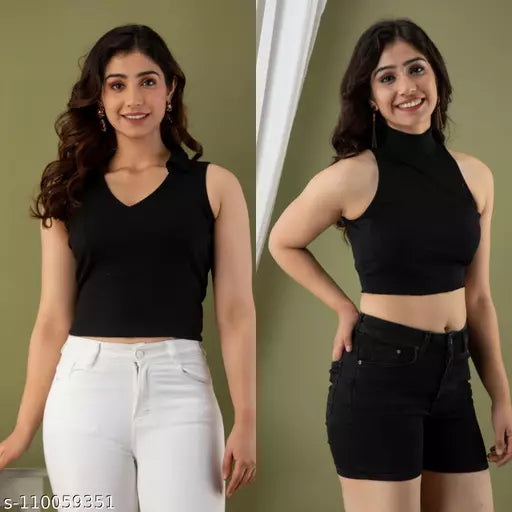 Mialo combo of 2 knitted ribbed sleeveless tops & Tunics