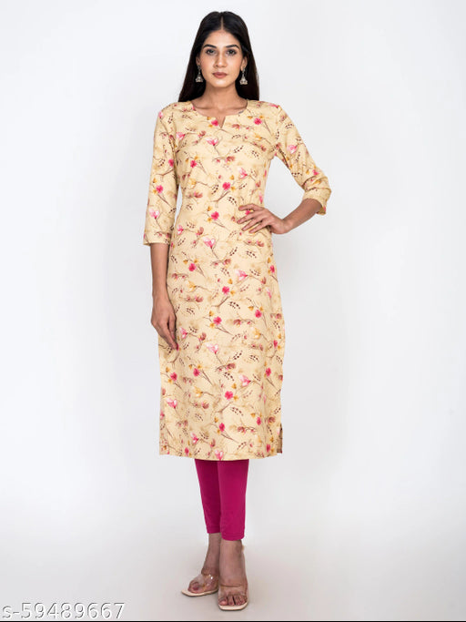 Swasti  Women Floral Print Poly Crepe Straight Kurta Chiku