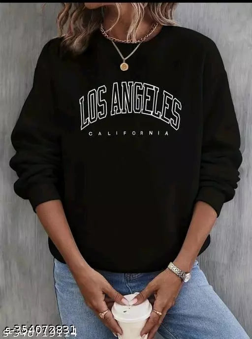JKP COLLECTION  Unisex  Los Angeles  Full  sleeves Latest Printed Fabric Fleece For Outdoor & Indoor Sweatshirt Black