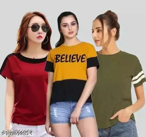 Women Color Block HALF Sleeve Designer Party wear Top for women and Girls (combo of 3)