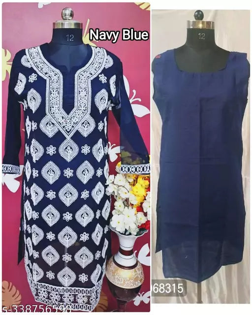 Chikankari embroidered boota jaal georgette kurti with cotton inner.