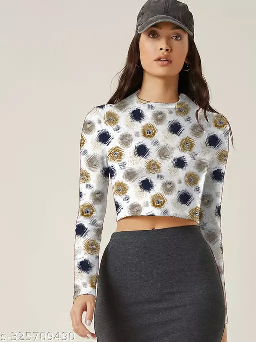 Western Printed Round Neck Crop Top