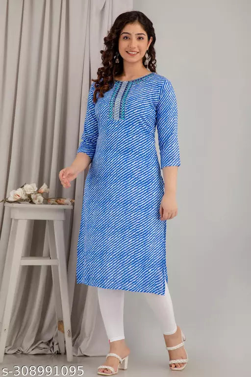 Mialo fashion leheriya embroidered  straight kurta for women.