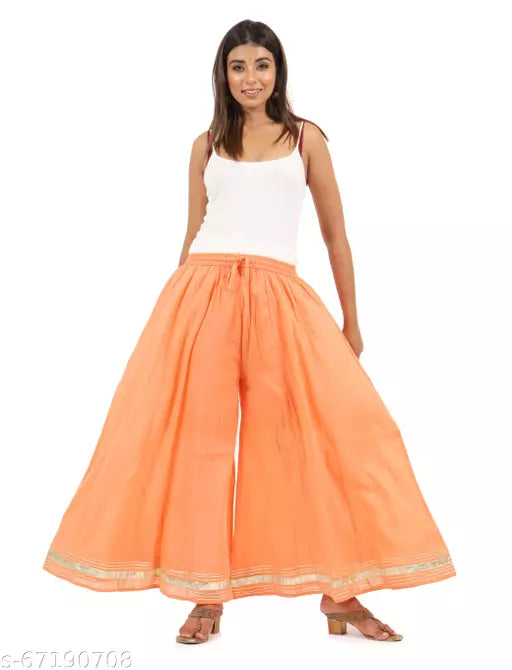Swasti  Flared Women Orange Cotton Blend Sharara