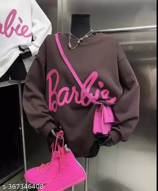 JKP COLLECTION Unisex Barbie Print Fabric Fleece For Outdoor & Indoor Sweatshirt Brown