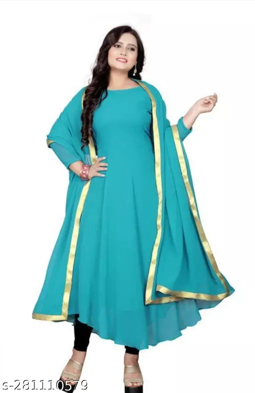 WOMEN LONG GOWN WIT LACE DUPTTA