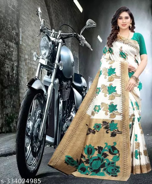 LIGHT WEIGHT BEAUTIFUL DESIGN COTTON BLEND -ART SILK MIX MATERIAL) SAREE WITH UNSTICHED BLOUSE