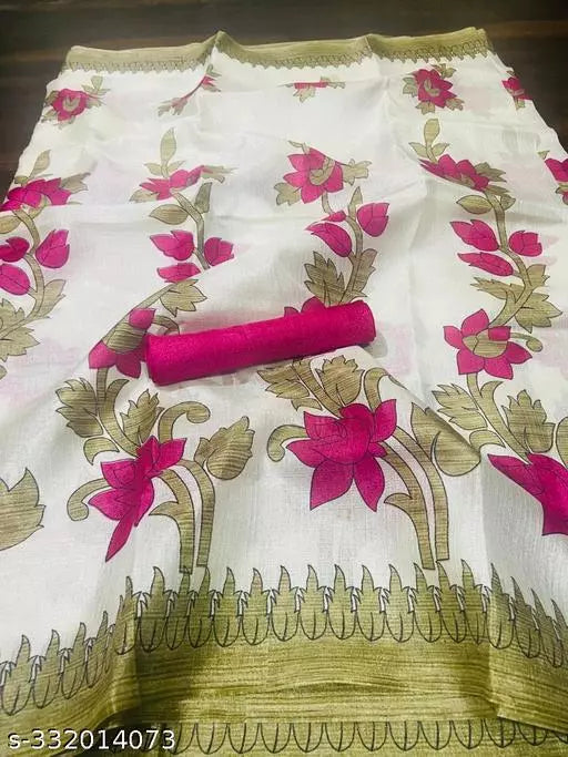 LIGHT WEIGHT FLORAL PRINTED KHADI SILK BLENDED SAREE