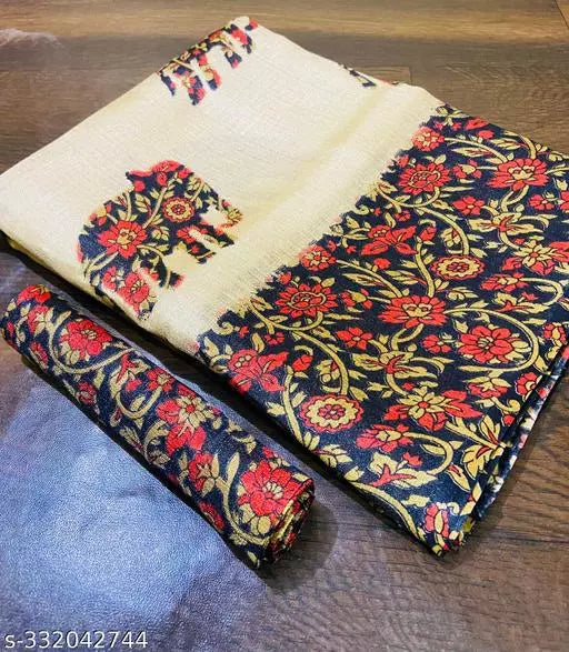 ELEPHANT PRINTED KHADI SILK BLENDED LIGHT WEIGHT COMFERTABLE WEAR SAREE WITH BLOUSE