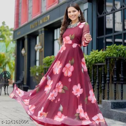 WOMEN ORGANZA GOWN WITH DUPTTA