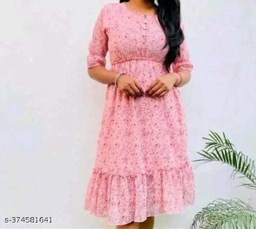 Simran Collections Womens & Girls A-Line Dress  Casual Wear  & Short Sleeve Dress Fabric Cotton In Color Pink