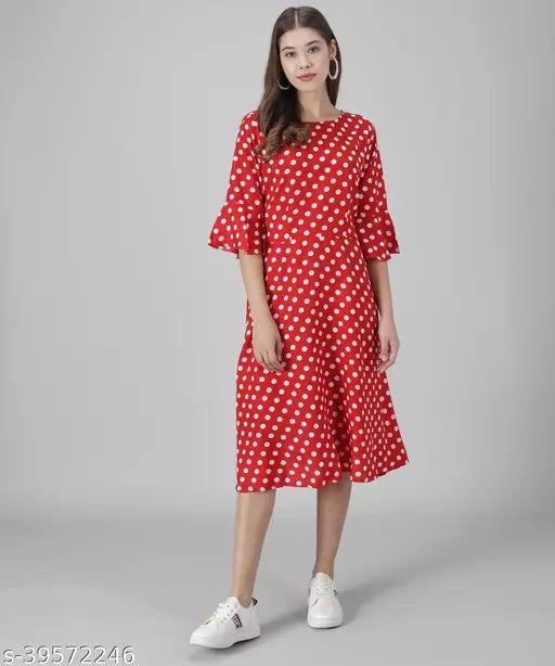 Vivient Women Red White Dott Polka Dress