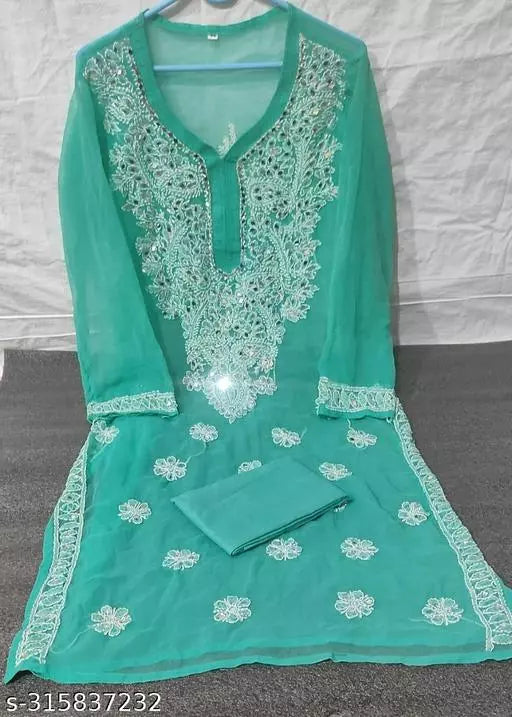 MIRROR WORK CHIKANKARI KURTI WITH INNER