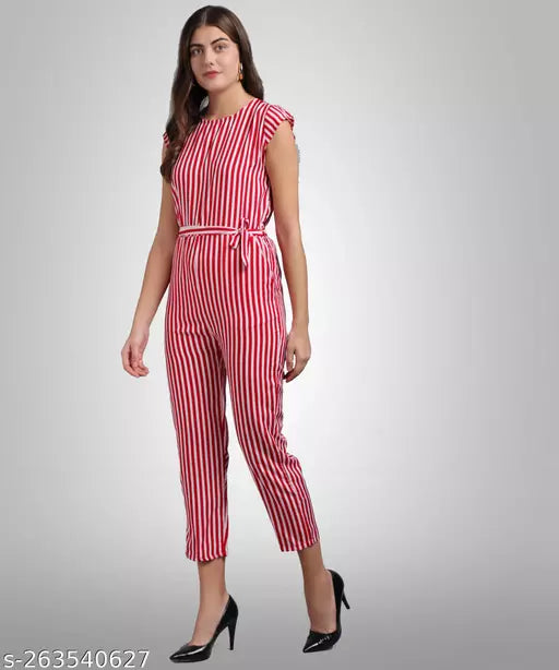 Vivient Women Red Striped Printed Jumpsuite